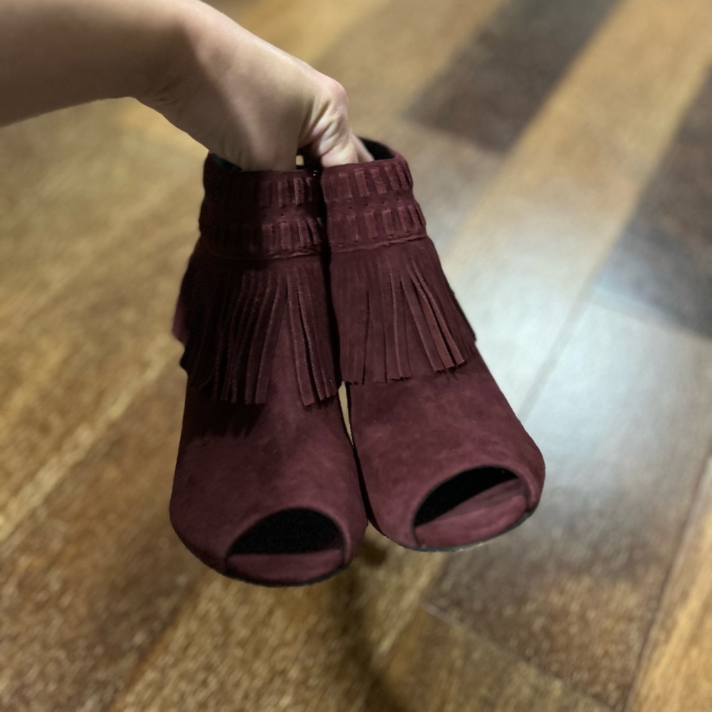 Rebecca Minkoff Suede Fringe Open Toe Booties - Picture 4 of 8